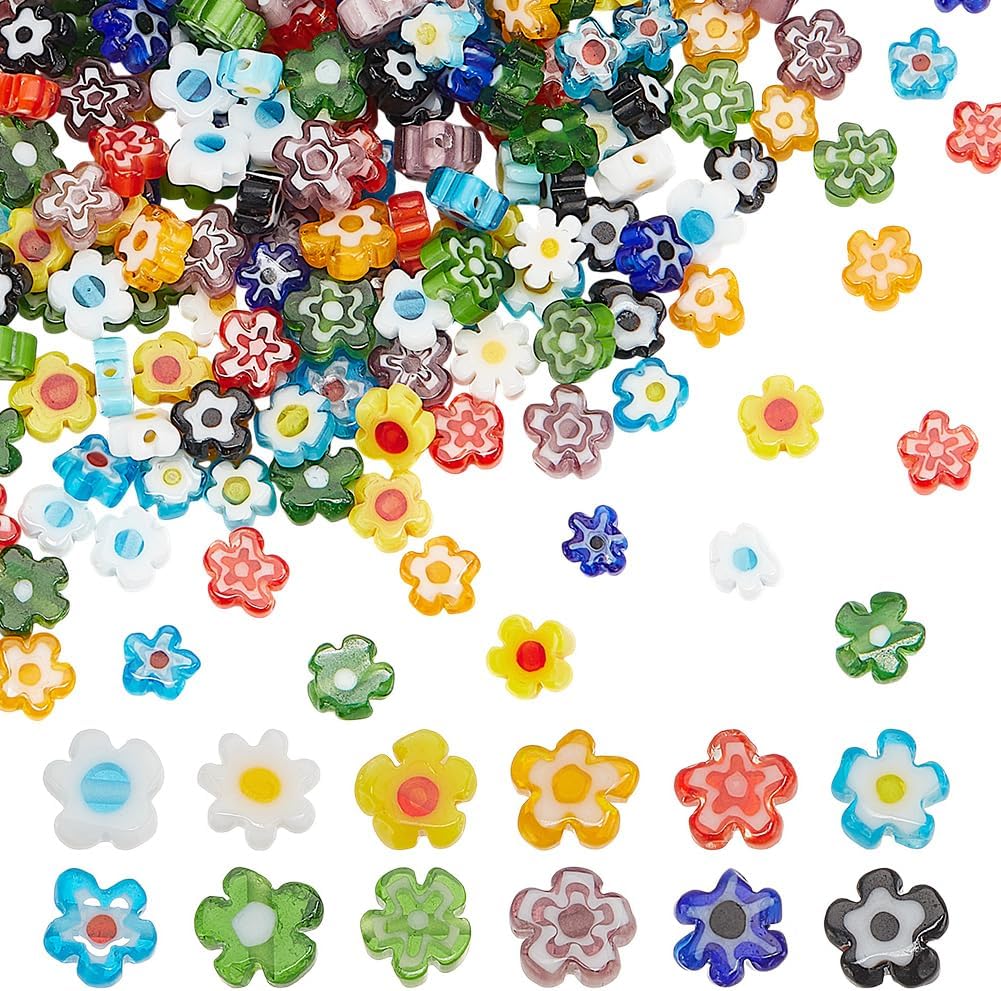 240Pcs 12 Colors Flower Glass Beads 4-7.2mm Handmade Millefiori Lampwork Beads Colorful Loose Beads Small Flower Glazed Beads for Jewelry Making Hole:1mm