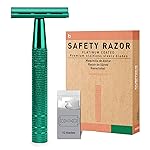 Double Edge Safety Razor, Single Blade Razors for Men and Women, Reusable Metal Razor with 10 Stainless Steel Double Edge Blades, Smooth and Close Wet Shaving, Plastic Free, Green