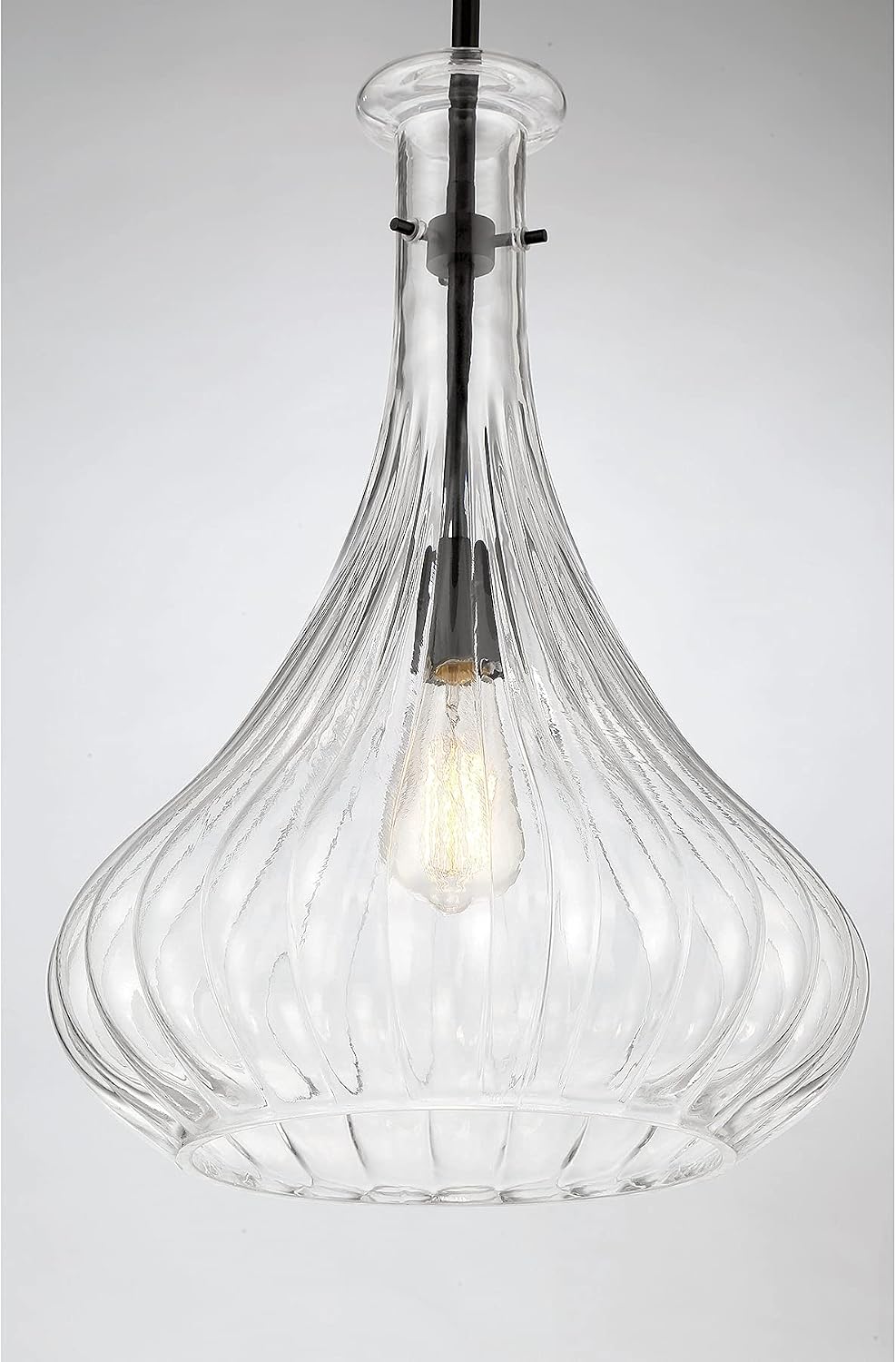 Savoy House 7-2265-1-89 Bristo Industrial Clear Fluted Glass Pendant, 1-Light 60 Watt, 20" H x 14" W, Matte Black