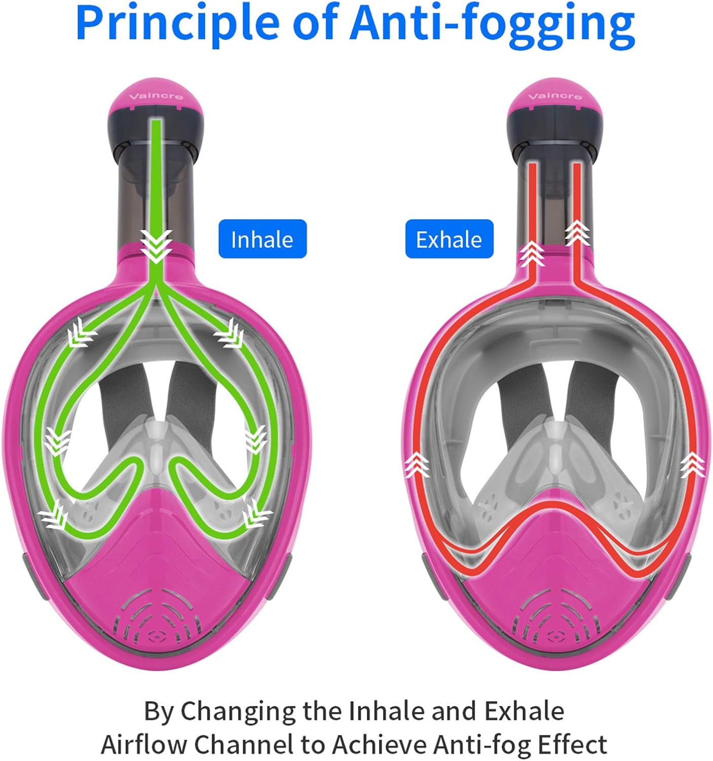 Vaincre 180° Full Face Snorkel Mask with Panoramic View Anti-Fog, Anti-Leak with Adjustable Head Straps - See Larger Viewing Area Than Traditional Masks for Kids and Adults