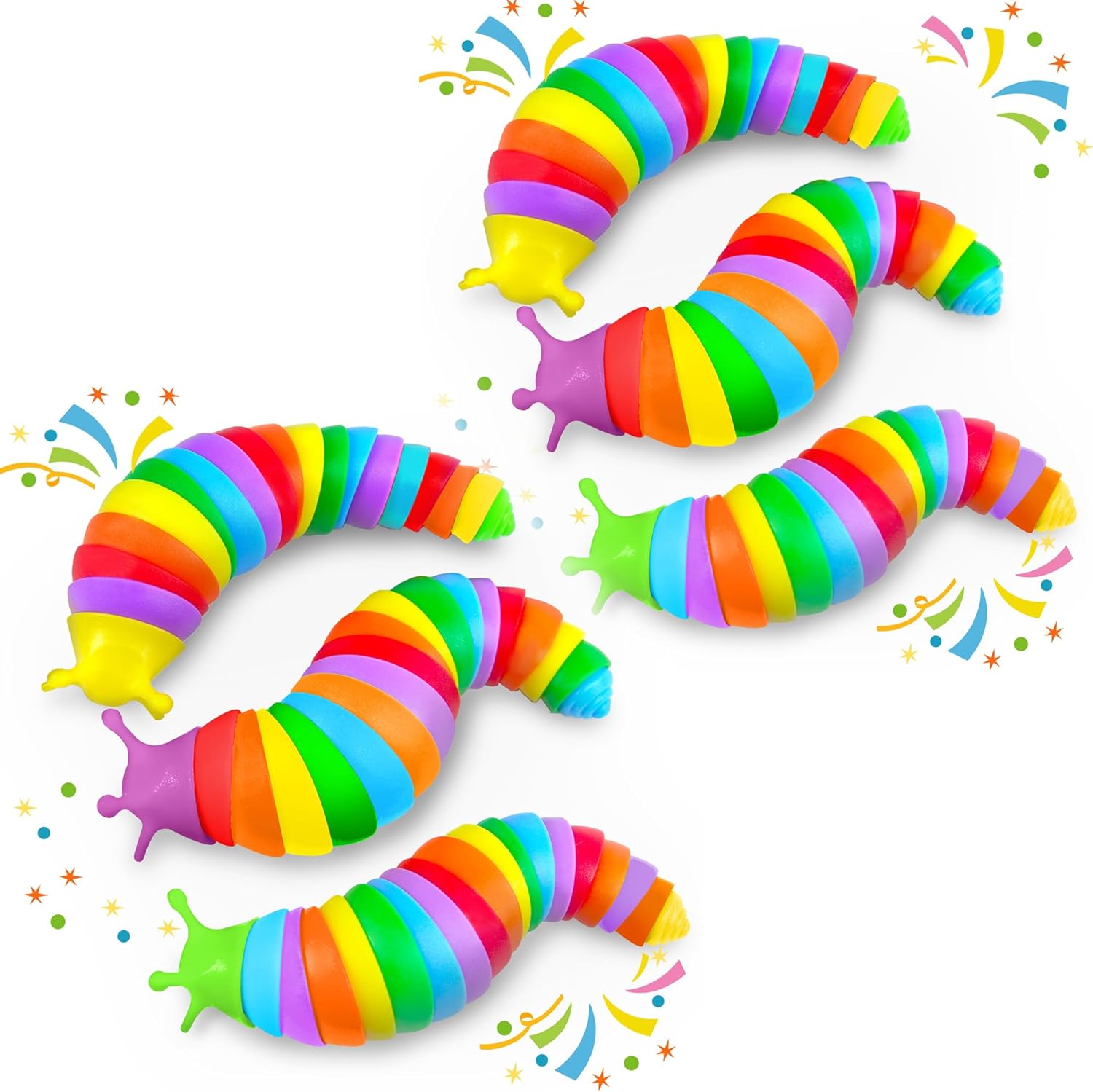 Easter Basket Stuffer for Toddler Kids, Baby Fidget Slug Sensory Toys Pack 6PCS Airplane Travel Activities Road Trip Car Toy Autism Autistic ASMR Stuff Restaurant Adult ADHD Worm Valentines Day Gift