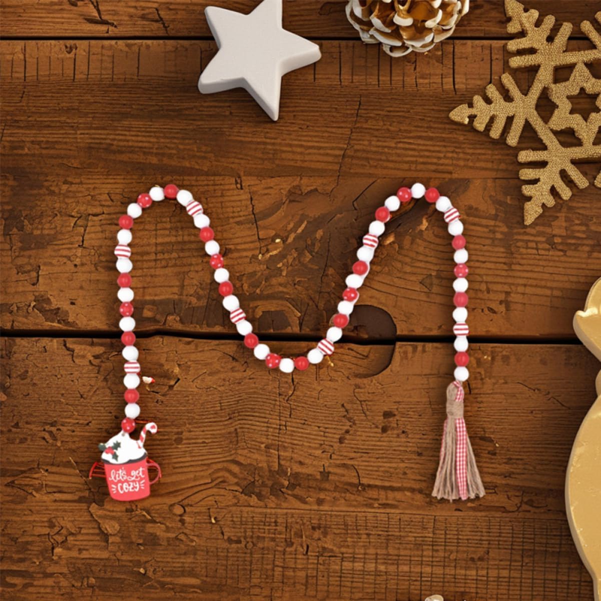 2pcs Colorful Wooden Bead Garland with Tassels Decorative Beaded String for Holiday Celebrations Rustic Home Decor DIY Tassel Pendant for Festive Parties and Events