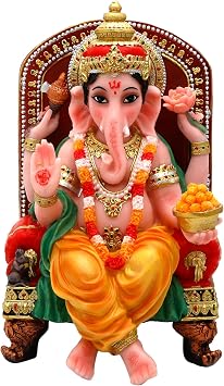 alikiki Polystone Hindu God Ganesha Statue - 7.8" H Lord Ganesh Idol for Diwali Gifts Ganpati Altar Temple Mandir Pooja Item Indian Murti Puja Item Meditation Room Spiritual Decor