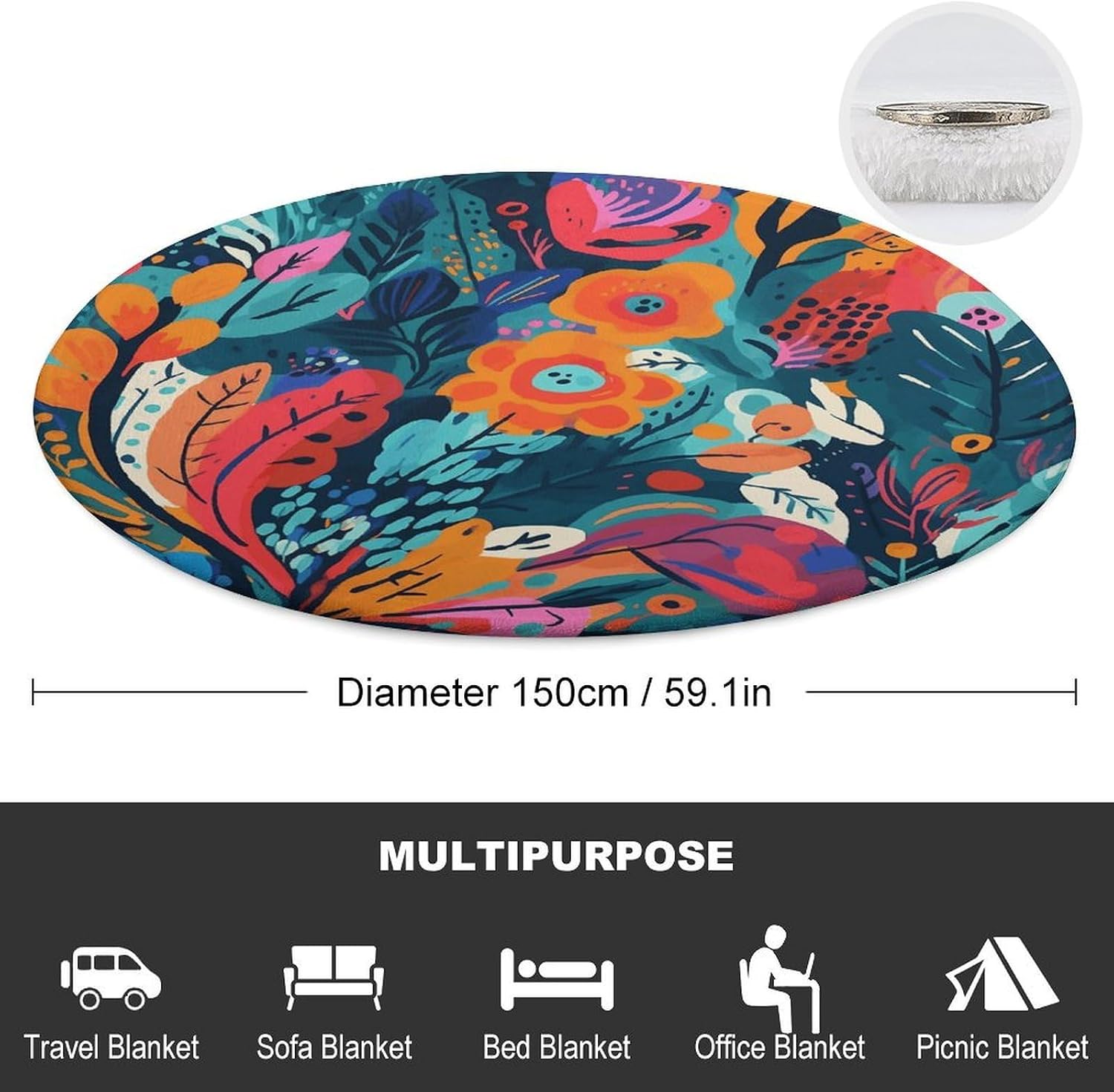 Palette Style Pattern Blanket Round Beach Tapestry Flannel Round Tablecloth Boho Beach Blanket Home Decor Indie Rug Comfortable Yoga Mat for Multi Scenario Usage
