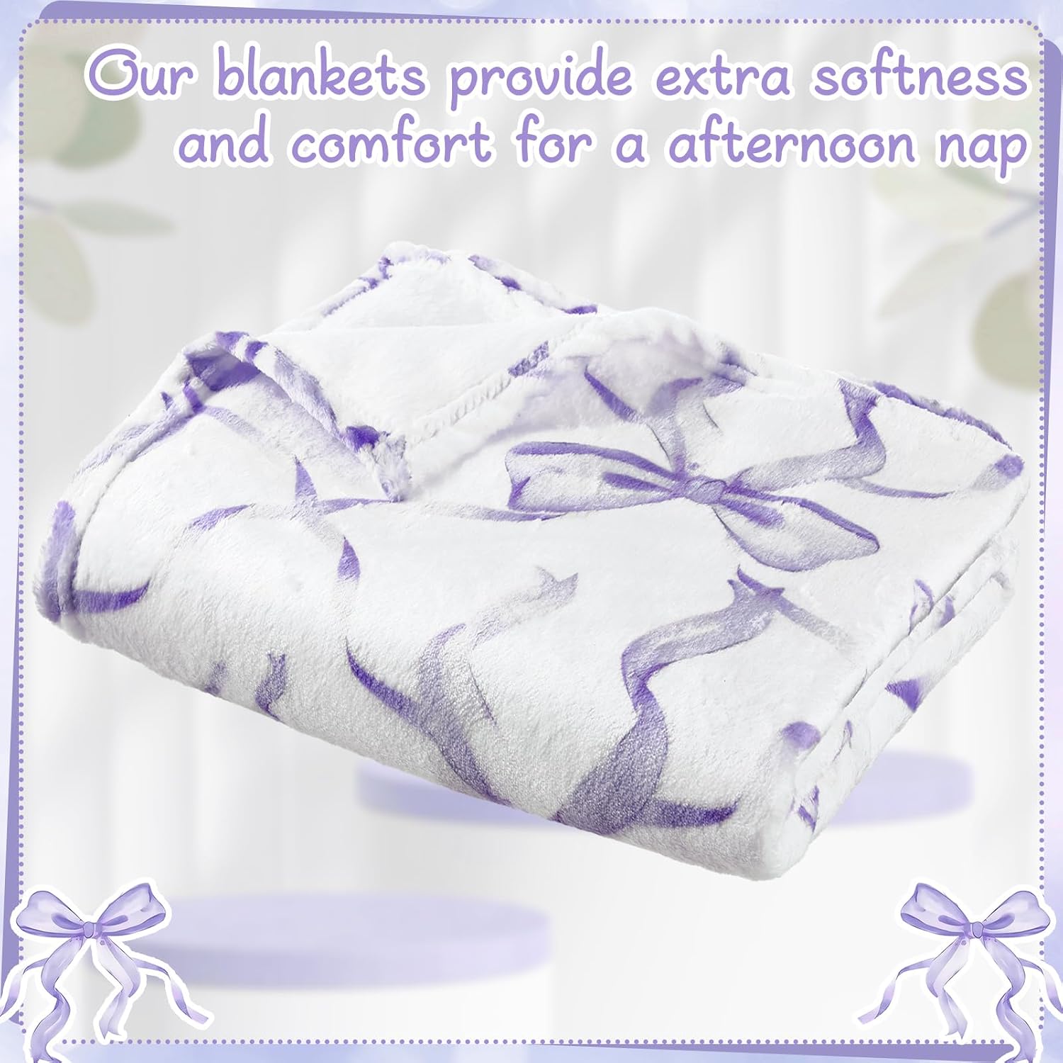 Buryeah Purple Bow Throw Blanket Valentine's Day Galentines Day Gifts Preppy Blanket Coquette 50 X60 Flannel Soft Cute Bow Lightweight Aesthetic Room Decor for Women Friends for Sofa Couch Travel Bed