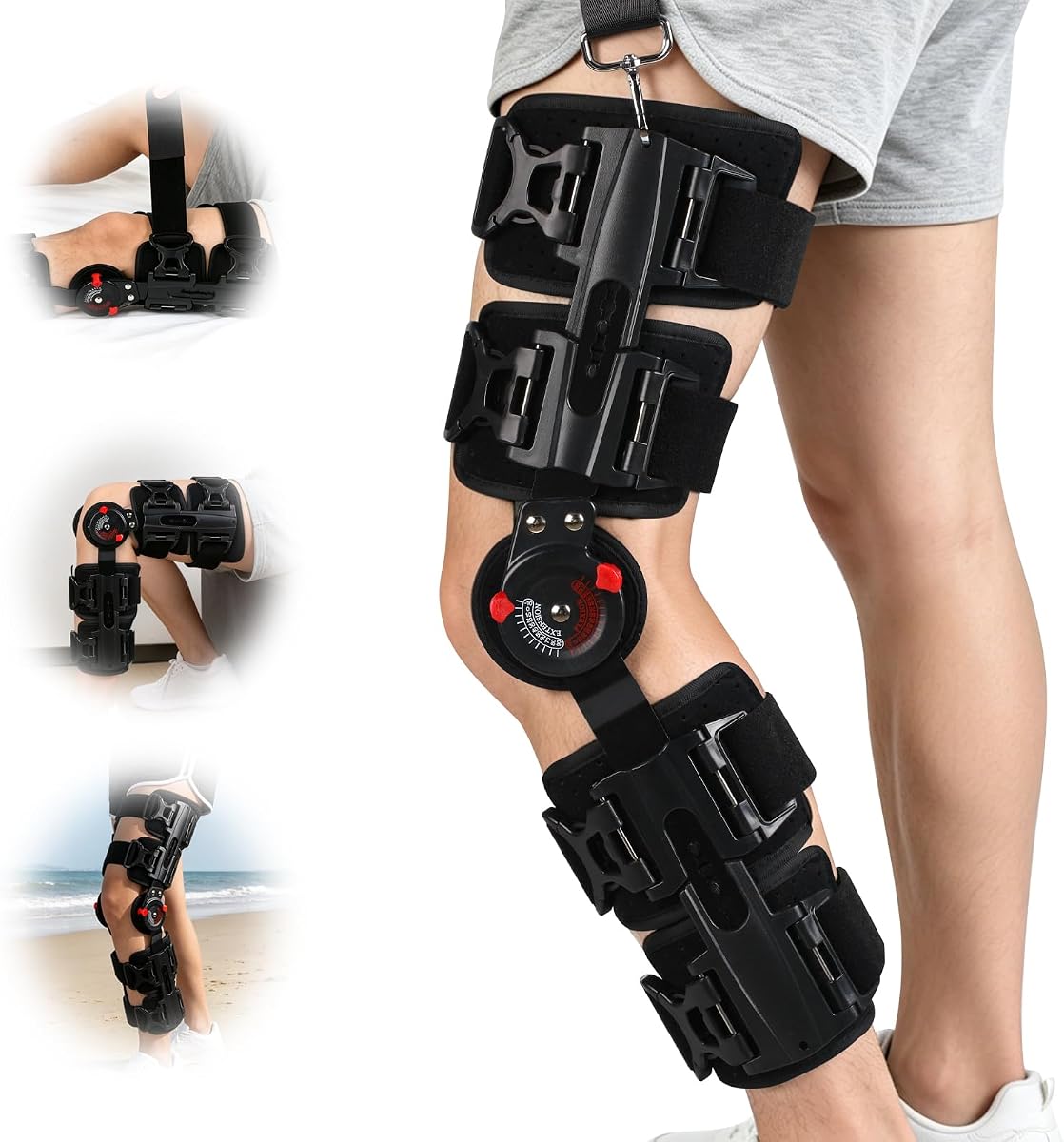 Hinged ROM Knee Brace - Adjustable Post Op Knee Immobilizer with Locking Dial, Stabilizing Support for ACL, MCL, PCL Recovery & Arthritis - Universal Fit for Left/Right Leg for Men & Women