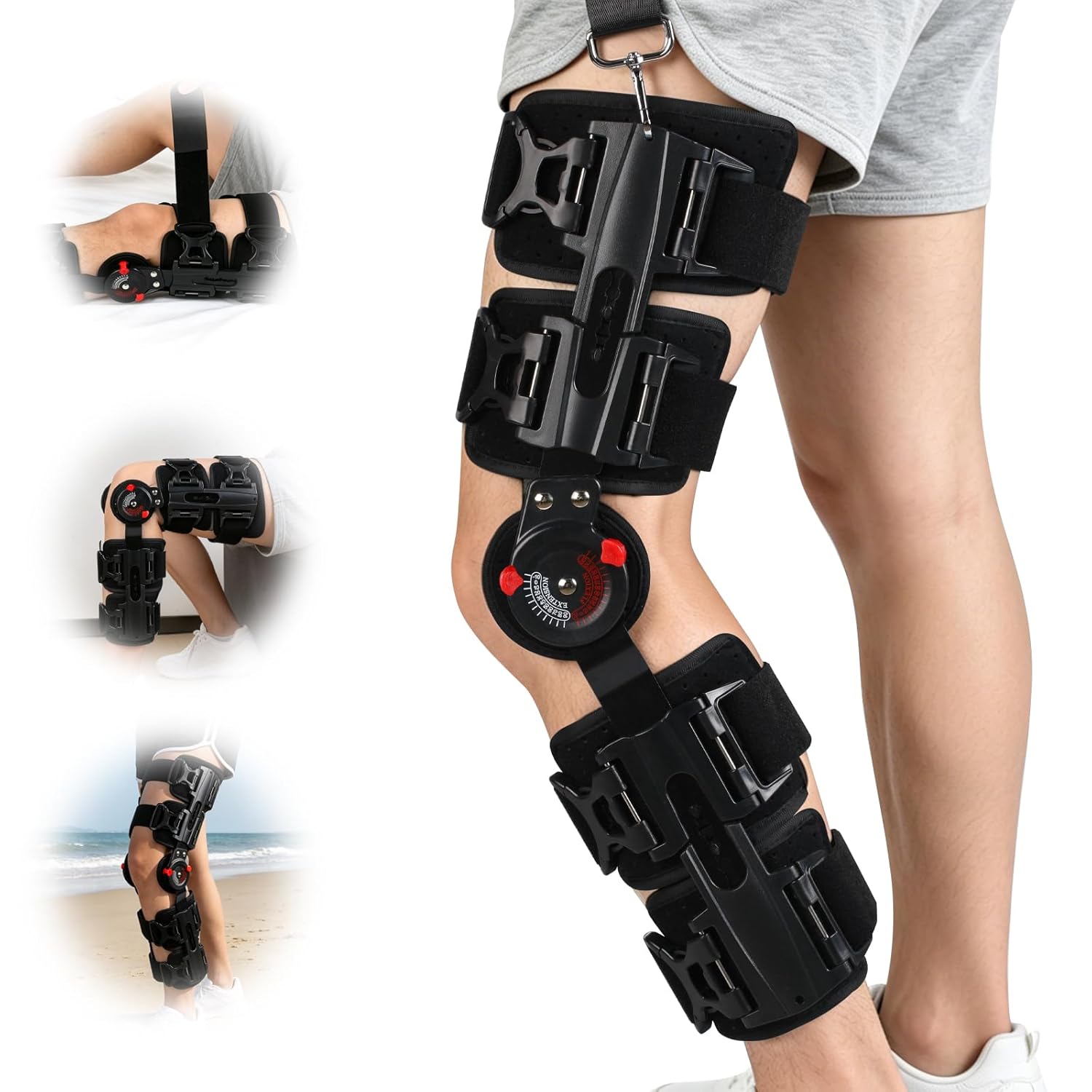 Hinged ROM Knee Brace - Adjustable Post Op Knee Immobilizer with Locking Dial, Stabilizing Support for ACL, MCL, PCL Recovery & Arthritis - Universal Fit for Left/Right Leg for Men & Women