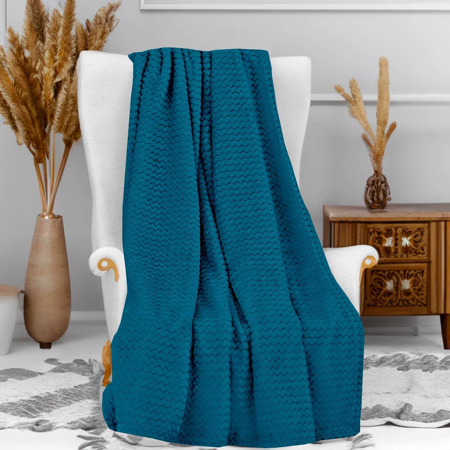 Soleil d'ocre, Microfibre Blanket 120 x 160 cm COCOONING Duck Blue