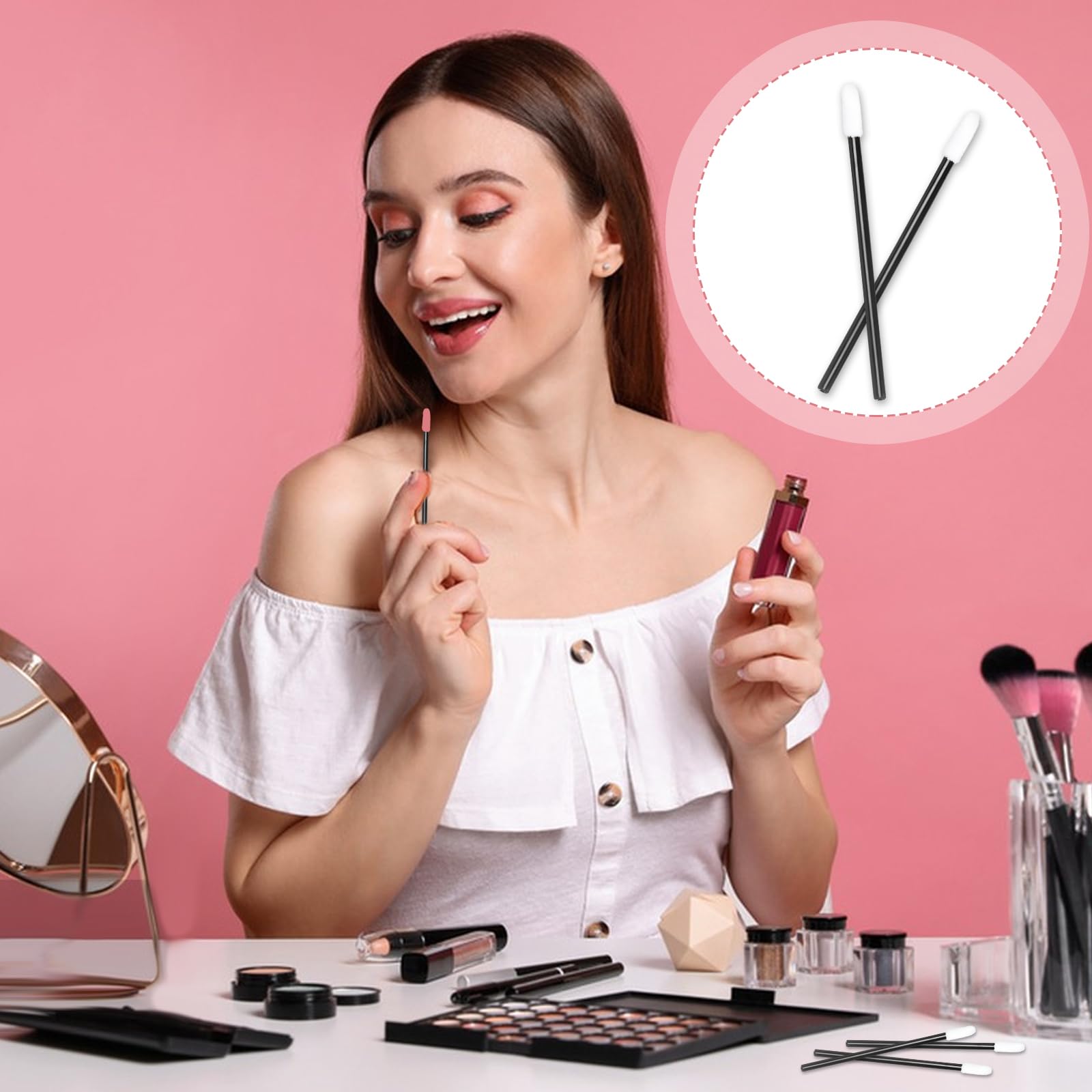 300 Pinceles Labiales, Aplicadores de Lápiz Labial Desechables, Herramienta de Belleza para Labios, Ojos y Maquillaje (Negro)