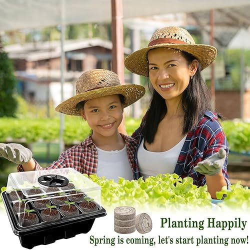 Miniatura 7 de Halatool Kit de iniciación de semillas, paquete de 4 bandejas de semillas negras de 48 celdas con 50 pellets de turba para plántulas, vainas de