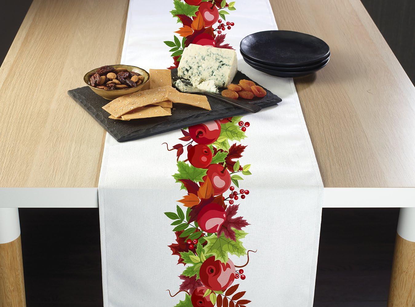 Fabric Textile Products Autumn Apple Harvest Border Table Runner 12"x72"