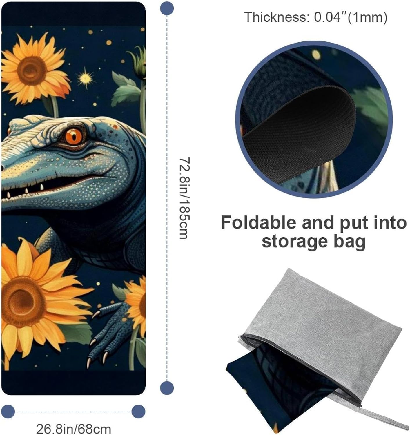 Yoga Towel, Crocodile Star Sunflower Non Slip Sweat Absorbent Hot Yoga Mat Towel for Hot Yoga, Pilates and Fitness - 72.8" x 26.8"