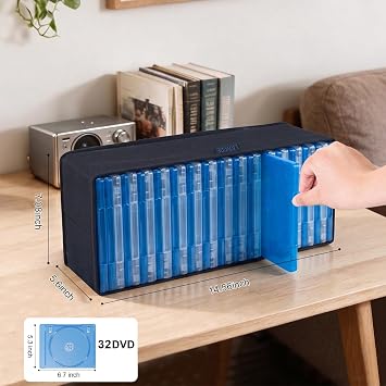 LIOVODE DVD Storage Box Stackable Blu-ray Case Holder Media Rack, 6 Pack