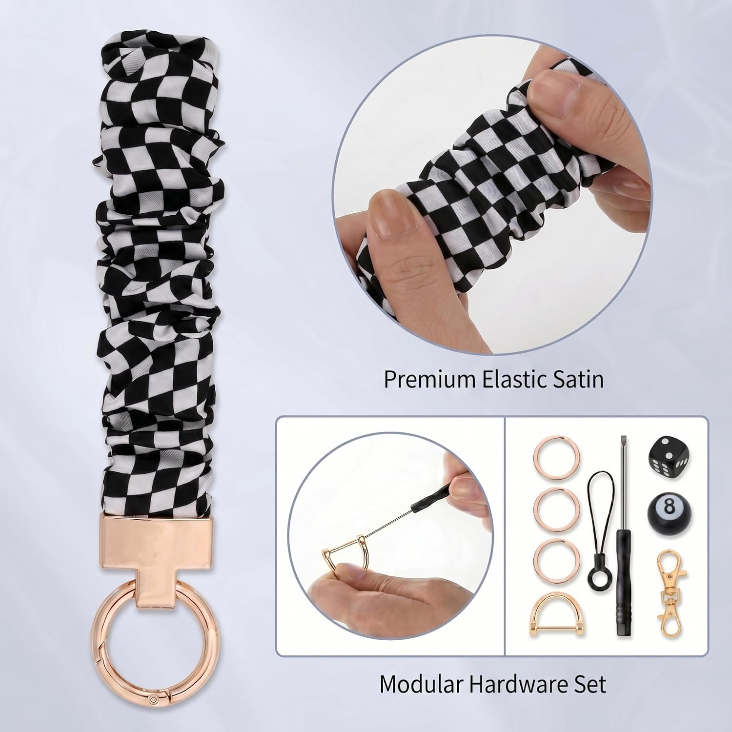Wristlet Keychain for Women - Elastic Wrist Lanyard with D-Ring, Hands-Free Key Fob Holder for Keys Bag Wallet