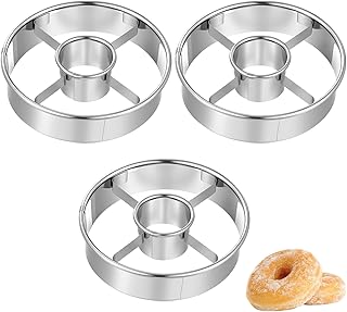 3Pcs Stainless Steel Donut Cutter, Multi Purpose Doughnut Cutter with Center, 3.86 Inch Donut Hole Cutters, Baking Tools for Mousse Bagels Cookie Biscuits
