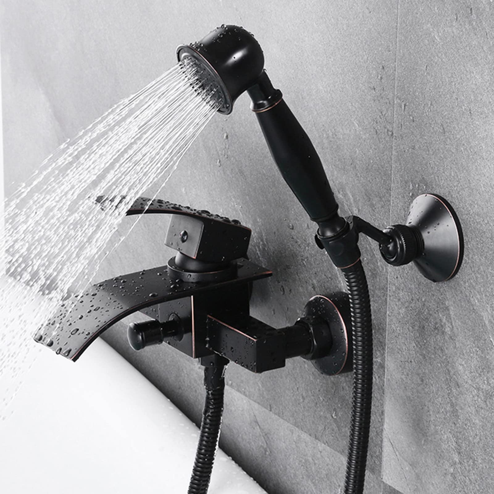 Robinet de baignoire cascade mural en laiton avec douchette pour eau chaude et froide