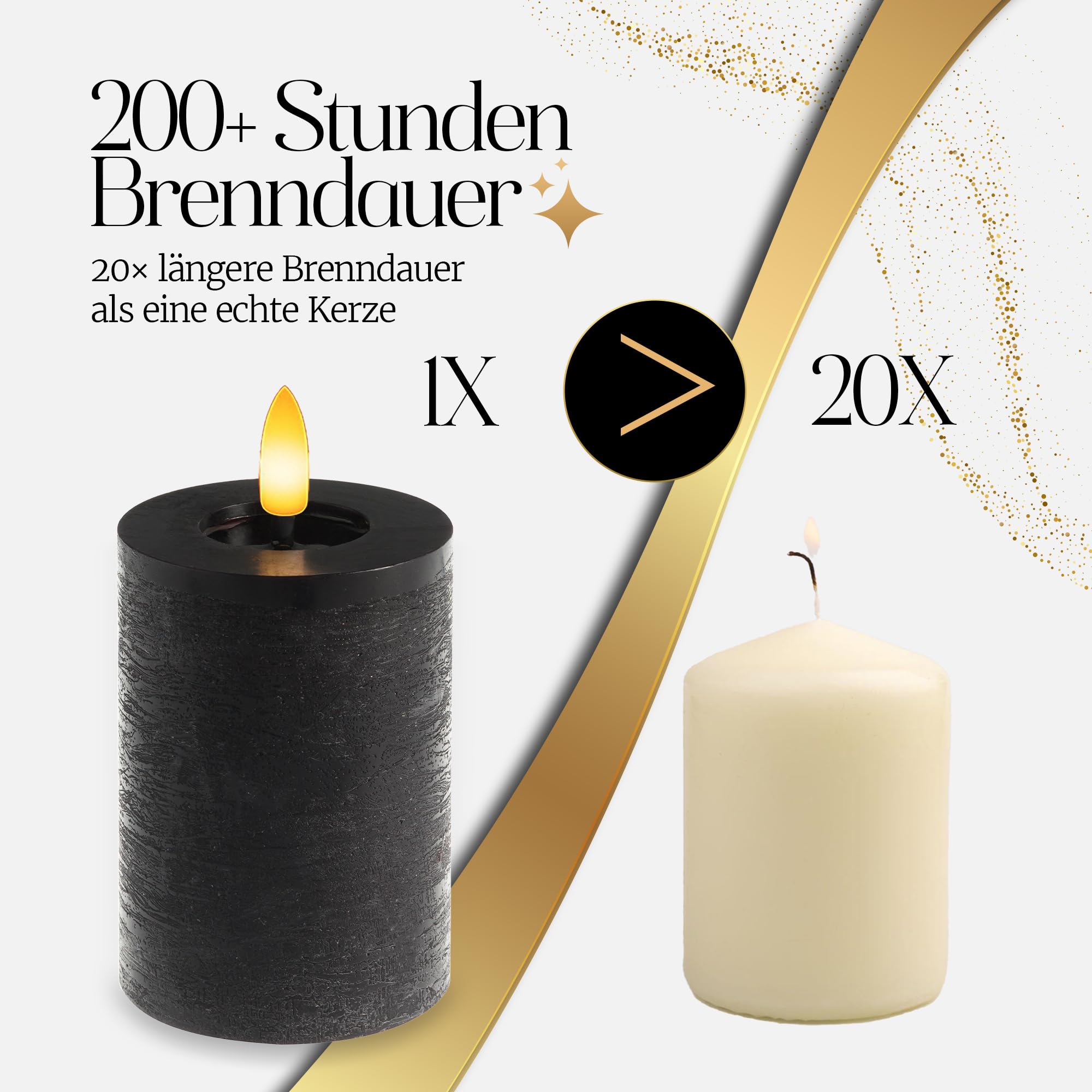 Meisterhome® LED-Kerzen 5er-Set Flammenlos Schwarz – Ø7 cm, Höhen 10/12,5/15 cm – Stumpenkerzen mit Fernbedienung & Timer – warmweißes Licht – flackernde Flamme – Rustik-Design – batteriebetrieben