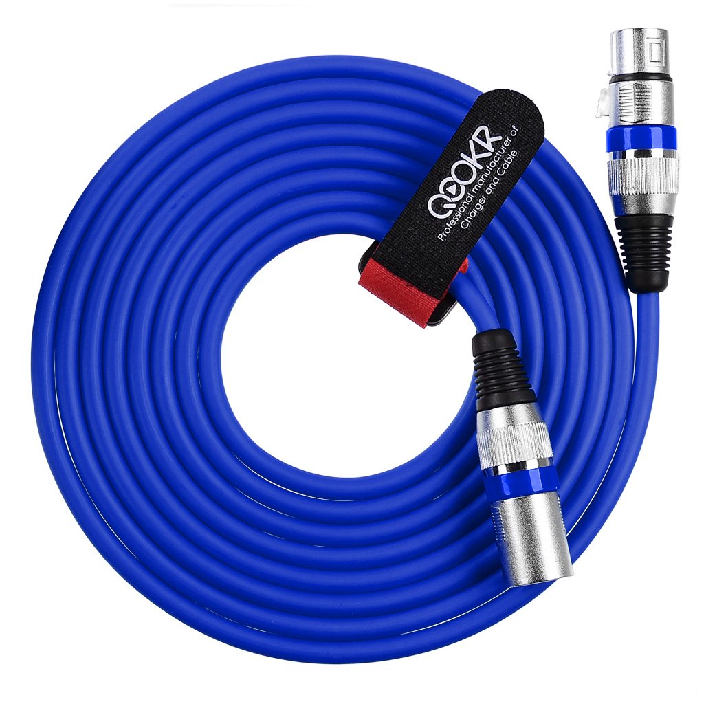 QOOKR 10ft Balanced 3-Pin Color XLR Male to Female Audio Cable, Professional Microphone, Speaker, DMX-Lights, Recording Cord (10 Feet,Blue)