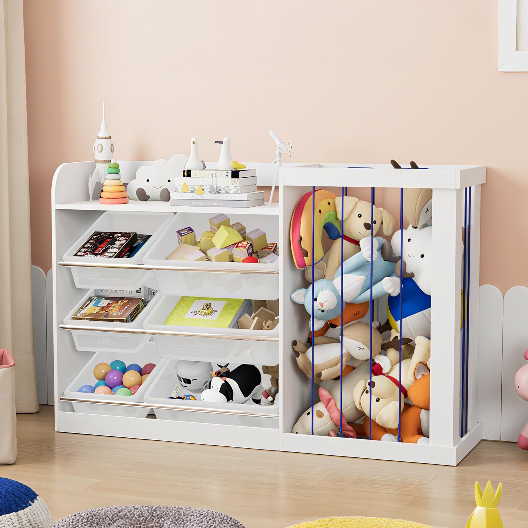 NACHES Kinder Bücherregal Spielzeugregal Kuscheltier Aufbewahrung Kinderregal Spielzeug-Organizer für Kinderzimmer Spielzimmer (Weiß, 122x34x80cm)