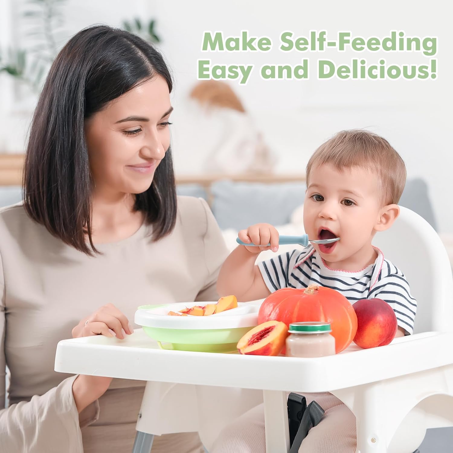 DRKIO 8 PCS Toddler Spoons Set - Baby Spoons with Silicone Handle Children safe 18/8 Stainless Steel Toddler Utensils Set for Self Feeding Kids Silverware Anti-Choke Design Food Grade Dishwasher Safe - Image 6