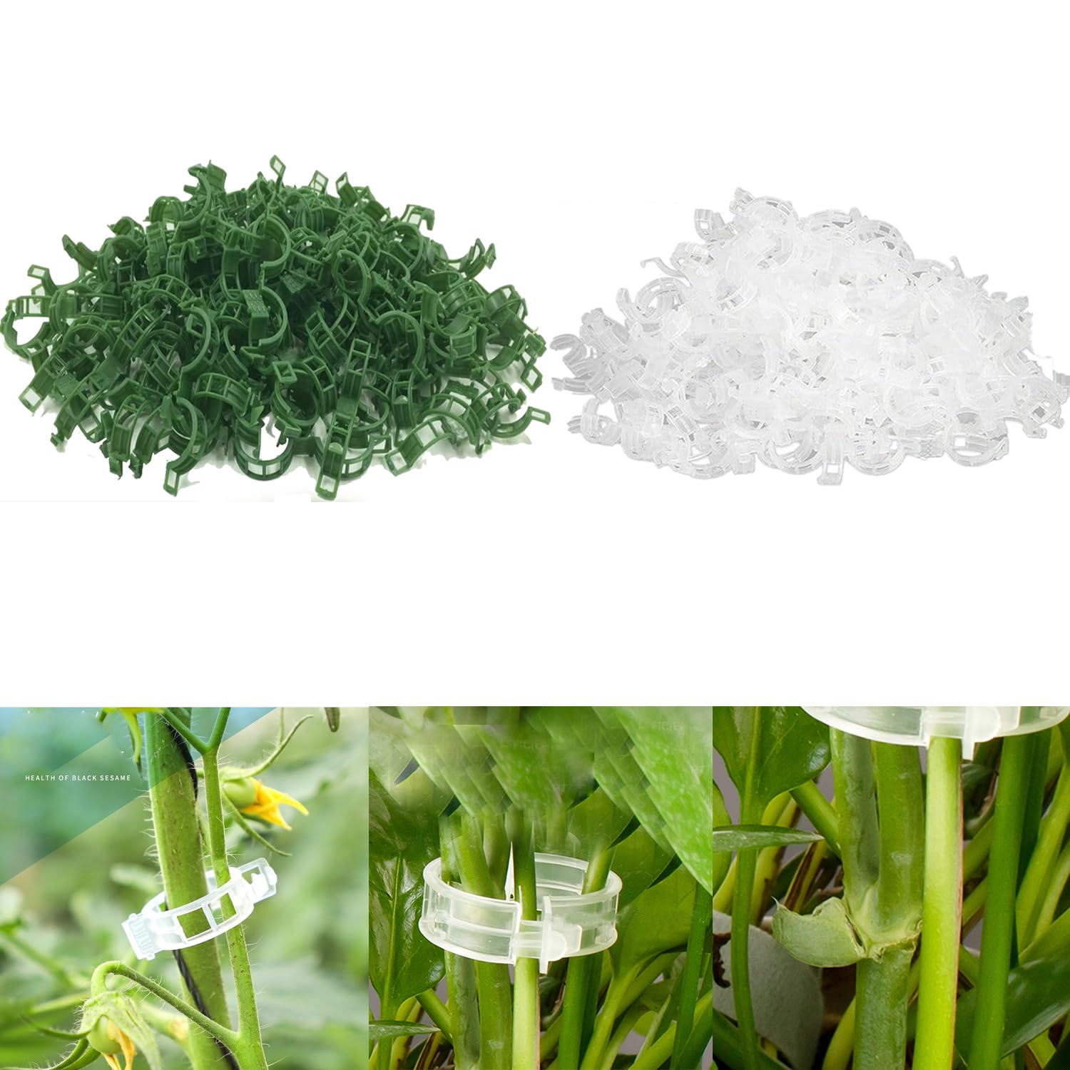 200PCS Plant Supports for Outdoor Plants, Tomato Plant Support, Plant Clips for Climbing Plants, Garden Plant Support Clips for Vegetable Rose Orchid Peony Strawberry Hydrangea Vine (Green+White) — image 1