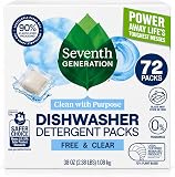 Seventh Generation Free & Clear Dishwasher Detergent Packs, 72 Count