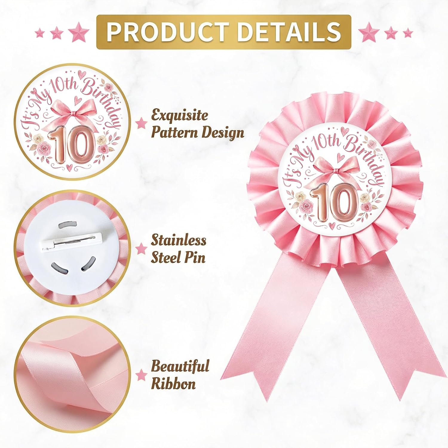 Pink Bow It's My 13th Birthday Tinplate Badge Pin, Pink Rosette 13th Birthday Girl Award Ribbon Button, Coquette Bow Number 13 Brooch Pin for 13th Anniversary Party Decoration