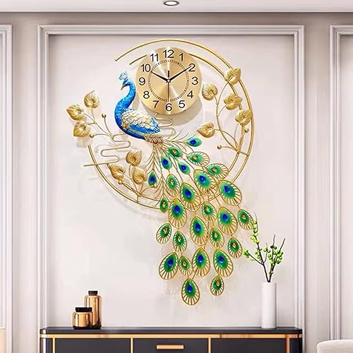 Miniatura 8 de Reloj de pared grande de pavo real de 36.6 pulgadas, silencioso, creativo, decorativo, 3D, de lujo, de mediados de siglo, para sala de estar,