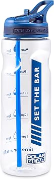 Polar Gear 750ml Tracker Water Bottle With Straw - BPA-Free & Reusable With Time Markings   Perfect for Running Gym, Cycling & Work, Navy