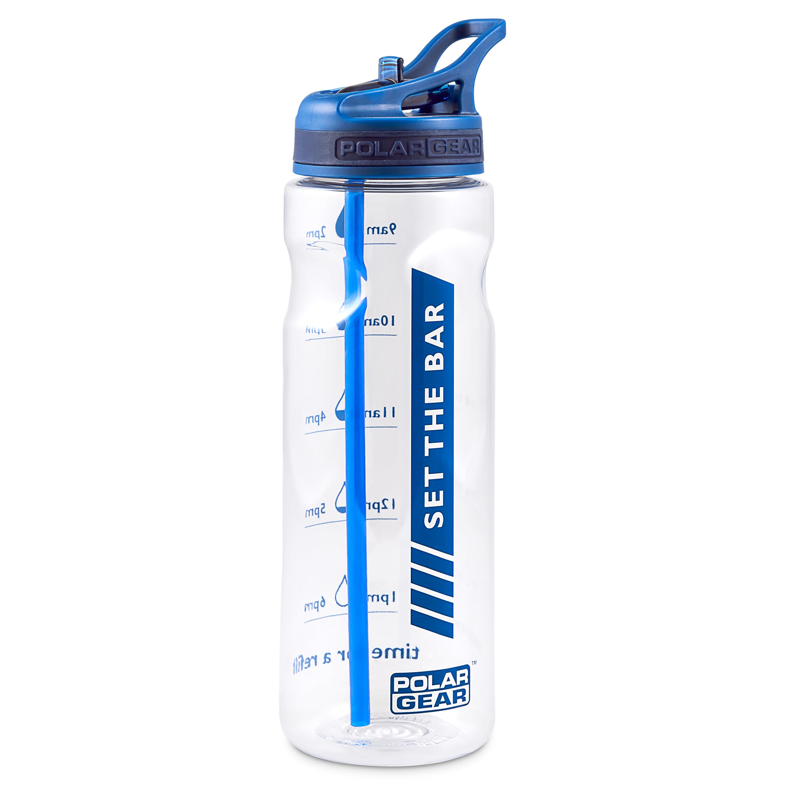 Polar Gear 750ml Tracker Water Bottle With Straw - BPA-Free & Reusable With Time Markings – Perfect for Running Gym, Cycling & Work, Navy