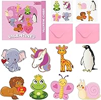 Vista 1 de JIALWEN Tarjetas de San Valentín para niños, paquete de 96 con 32 tarjetas de San Valentín con temática de animales, 32 sobres de regalo rosados, 32