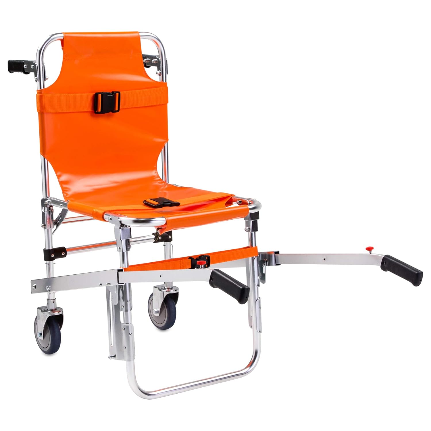 LINE2design-USA-EMS Mobility Chair - Ambulance Firefighter Medical Foldable Aluminum Manual Chair + 3 Adjustable Straps with Quick Release Buckles - Orange