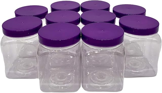 Truenova 10 x 450ml Square Plastic Storage Jars Kitchen/Garage Organisation & Purple Lids