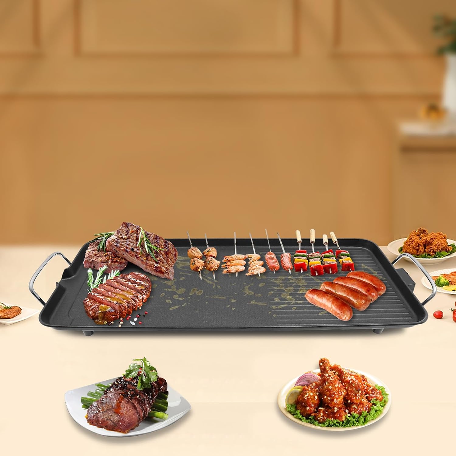 Smokeless Electric BBQ Grill, 1500W 110V 26.77 * 11.02 * 2.76in Portable Electric Barbecue Korean Grill Nonstick Table Top Grill with Adjustable Temperature for Outdoor Camping Backyard or Indoor