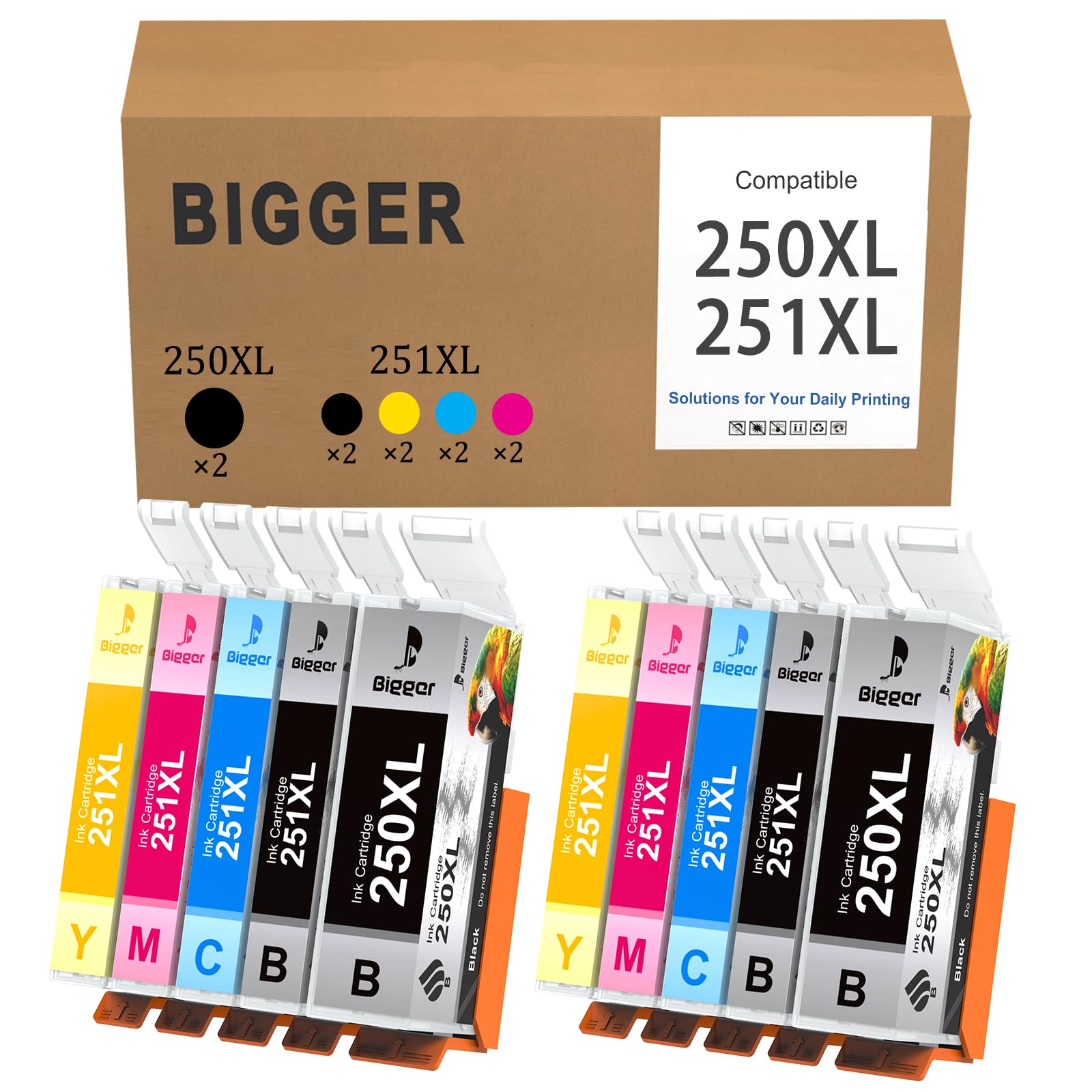 Compatible Ink Cartridge Replacement for Canon PGI-250XL CLI-251XL 5 Color Value Pack, Used with Canon PIXMA MX922 MX920 IX6820 MG5520 MG7520 IP8720 MG6620 MG6320 MG7120, 10 Packs