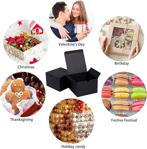 Miniatura 5 de NIGNYA Cajas de regalo pequeñas negras de 5 x 5 x 3.5 pulgadas, paquete de 30 cajas de regalo de cartón estraza, caja de regalo de papel de fácil