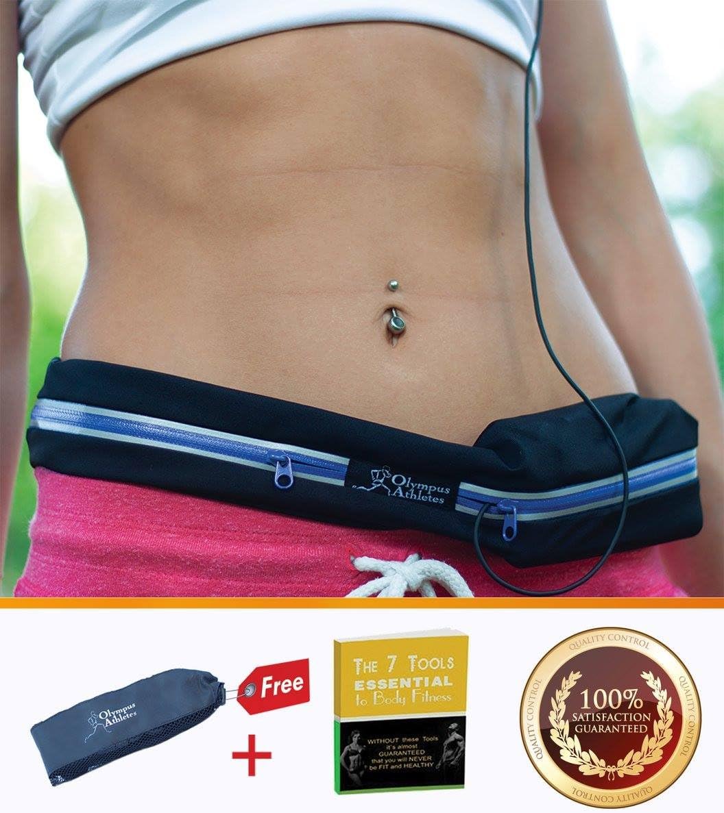Running Belt Treadmill Waist-belt Pouch for Men & Women for Storing iPhone Keys Wallets ID Cards Secure during Workouts Hiking Marathon Gym etc - Made of Water Resistant Elastic Stretch Material