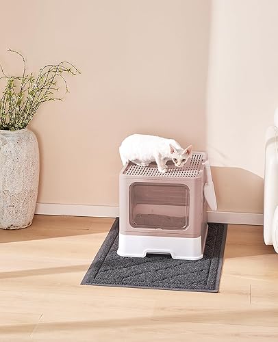 Miniatura 23 de Caja de arena para gatos con alfombrilla de arena y cuchara, plegable grande con tapa, de entrada frontal para gatos con salida superior, control