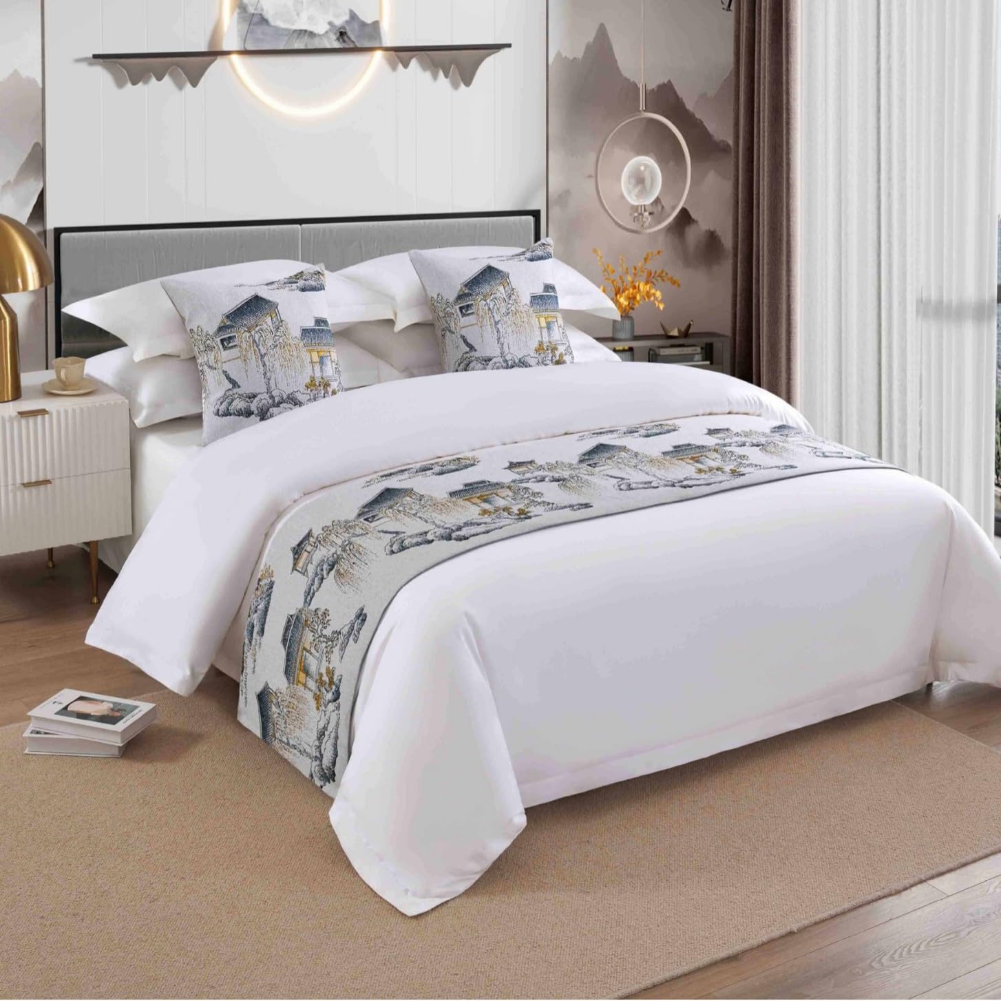 Dywaniki, zwykłe narzuty, spódnice na łóżko, ochraniacze, modna pościel, wystrój sypialni, hotel, pokój weselny, 3-210 x 50 cm na łóżko 1,5 m