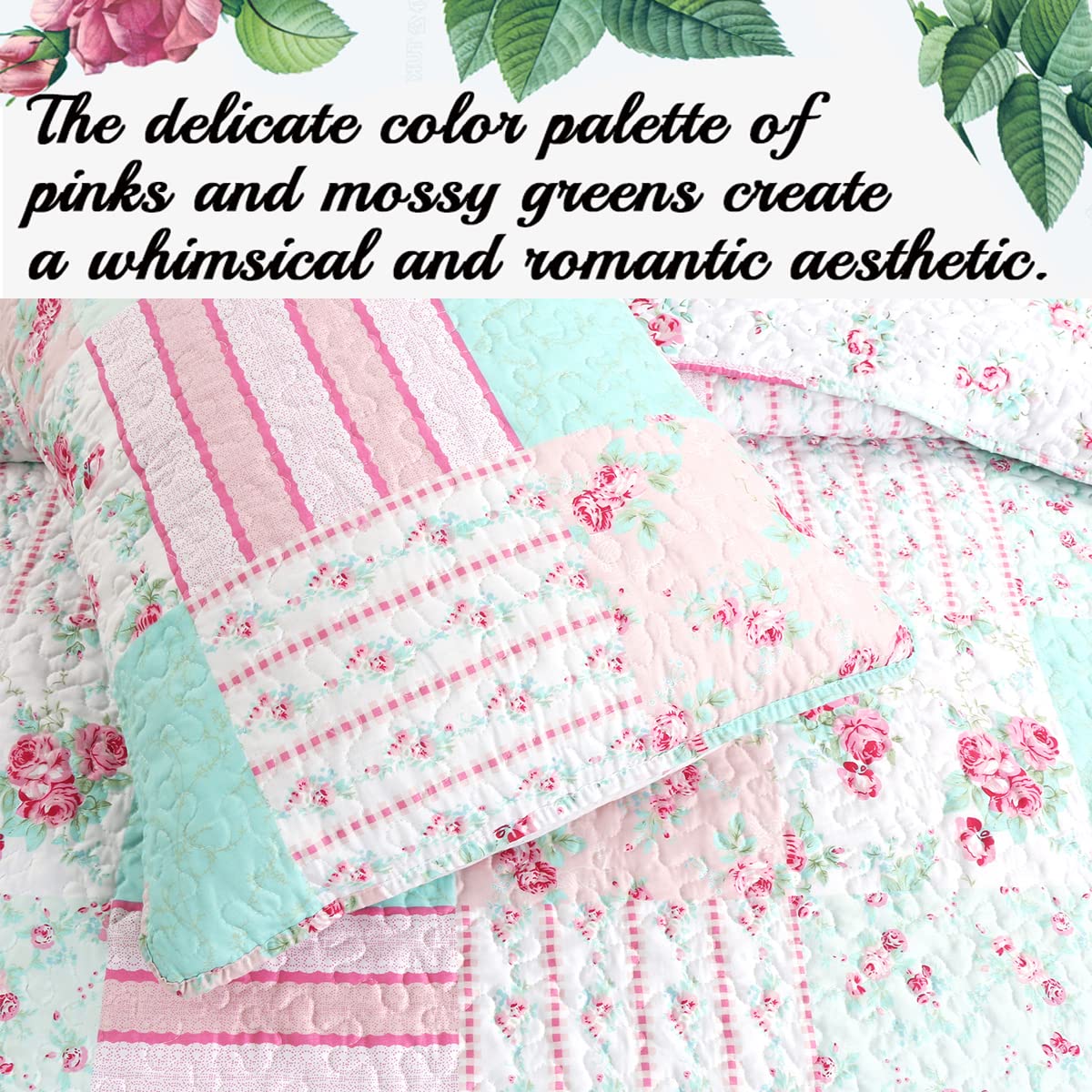 Cozy Line Home Fashions Bloom Floral Blue Rose Spring Reversible Quilt Bedding Set, Coverlet