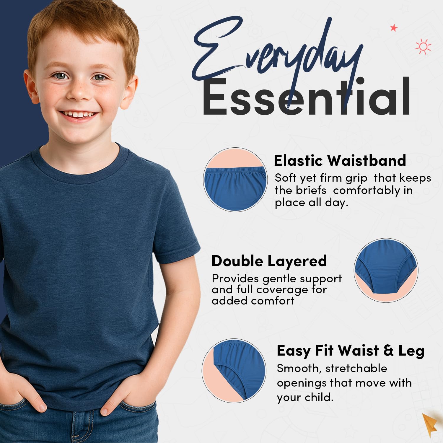 Lot de 10 culottes pour garçon 100 % coton - Sous-vêtements doux et respirants - Âge 2 à 16 ans