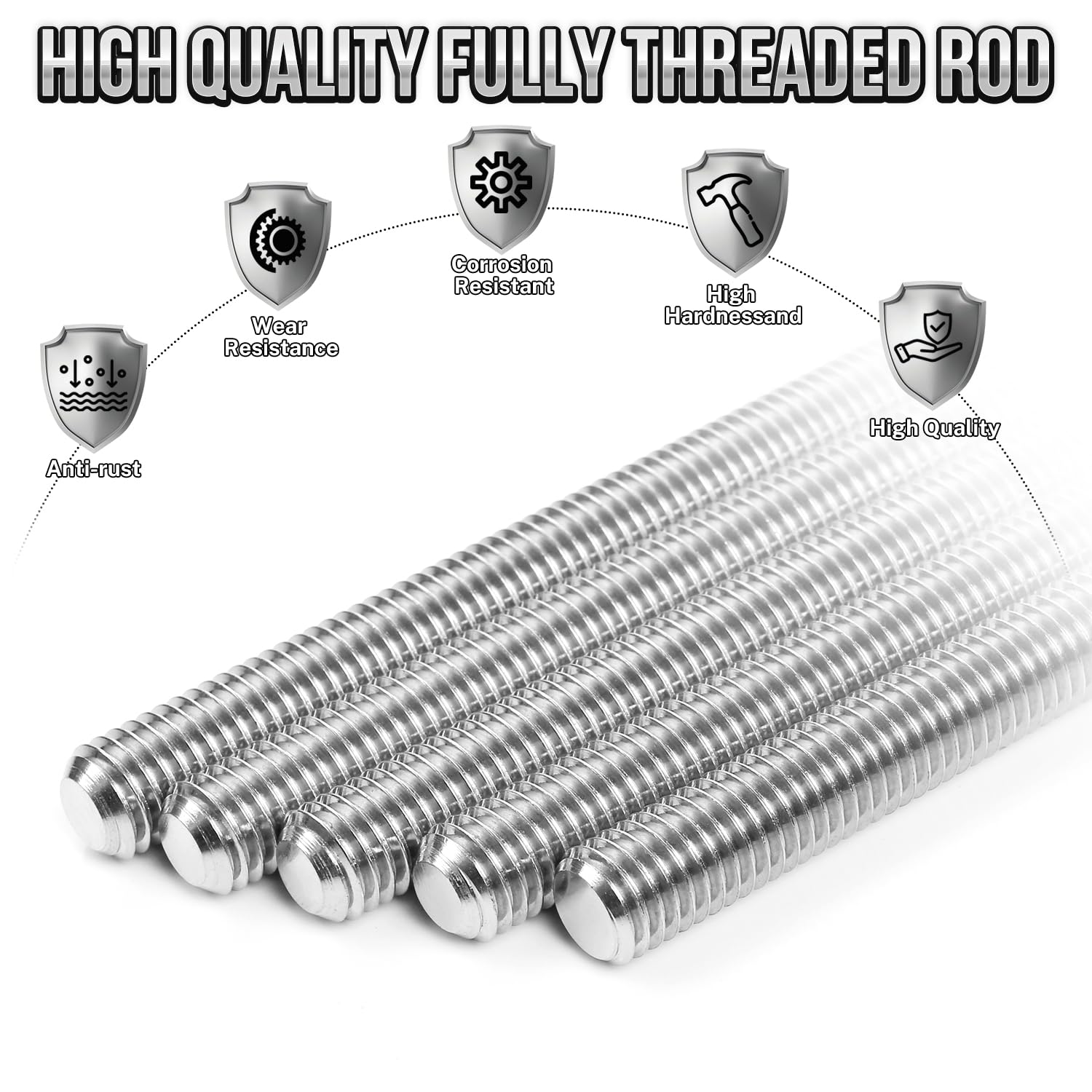 5Pcs Fully Threaded Rod & Studs, M2 x 50mm Long Threaded Screw, 0.4mm Thread Pitch, 304 Stainless Steel Right Hand Thread Bar Studs for Furniture Machinery Assembly