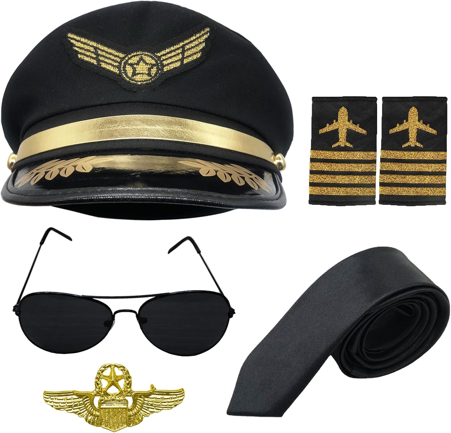 Pilot Costume Accessories Set Airline Pilot Captain Costume Kit with Aviator Sunglasses Dress Up Accessory Set