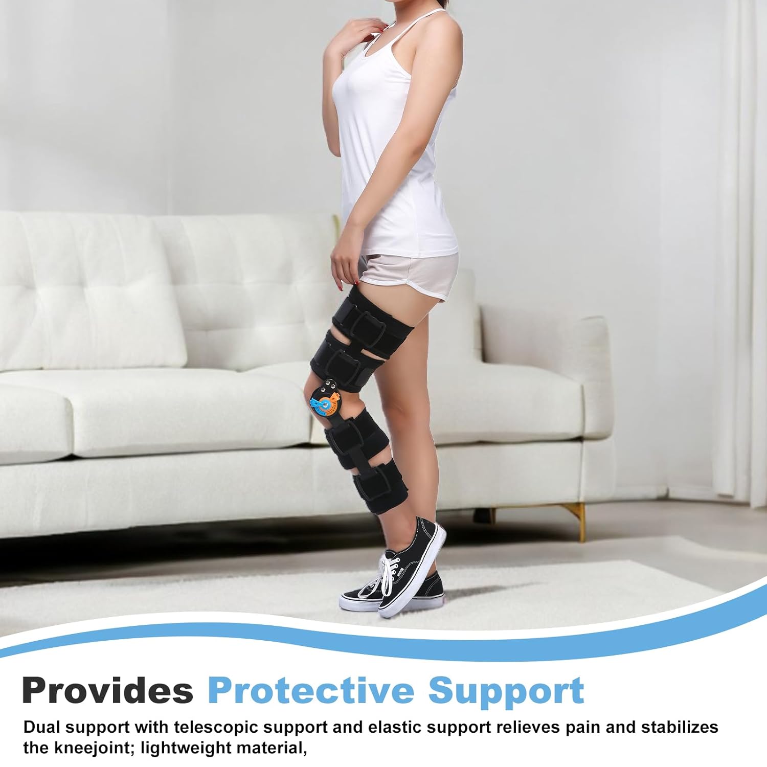 Hinged Knee Brace ROM Post Op Knee Immobilizer Adjustable Knee Immobilizer Support with Side Leg Stabilizersfor Meniscus Tear, Arthritis, ACL, PCL, Osteoarthritis, Orthopedic Rehab - Image 7