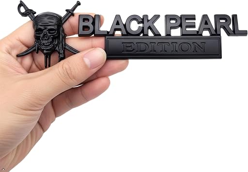 Black Pearl Edition Pirate Skull 3D Metal Car Emblem - Heavy Duty Zinc Alloy Auto Badge for Truck Tailgate, Fenders, SUV & Off-Road - Weatherproof Raised Decal Replacement Matte Black