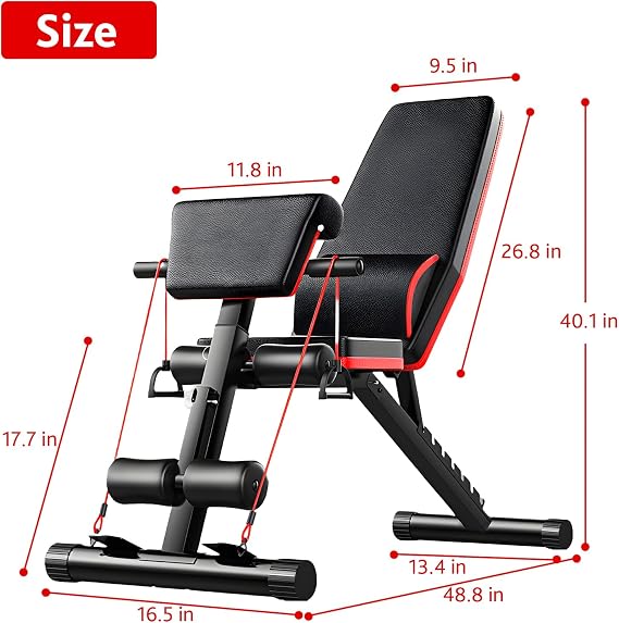 Adjustable Weight Bench,Workout Bench Press for Gym Fitness, Foldable Incline Decline Sit up for Full Body Exercise Bench,Multi-Purpose for Strength Supine Training Equipment