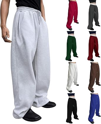 Baggy Sweatpants Men Fleece Wide Leg Sweatpants with Pockets Loose Drawstring Elastic Waist Oversized Sweatpant