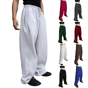 Baggy Sweatpants Men Fleece Wide Leg Sweatpants with Pockets Loose Drawstring Elastic Waist Oversized Sweatpant