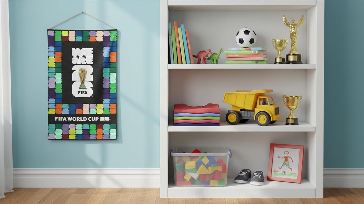 Northcott FIFA World Cup DIY Fabric Wall Hanging Kit – Soccer Fan Sewing Craft Project – Includes 28" x 43" Fabric Panel, Backing, Binding & Instructions – Create a 27" x 40" Handmade Wall Art Décor