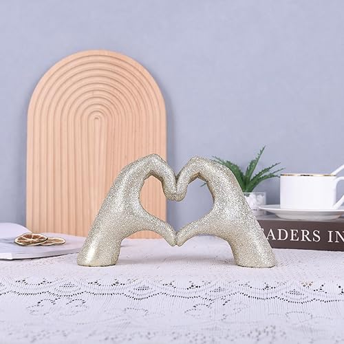 Miniatura 7 de WUBIANJIE Escultura de manos de corazón brillante, decoración bohemia para sala de estar, decoración de estantes estéticos, ideal para mesa de café,